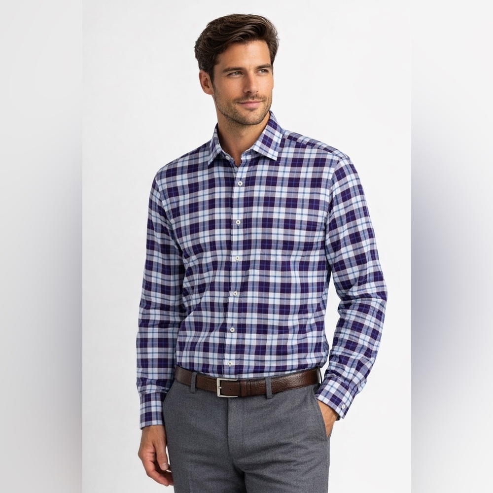 SOLD shirt plaid 100% cotton button down purple XL